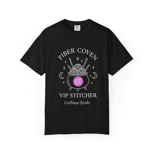 Fiber Coven VIP Stitcher T‑Shirt — Witchy Knitting & Crochet Tee