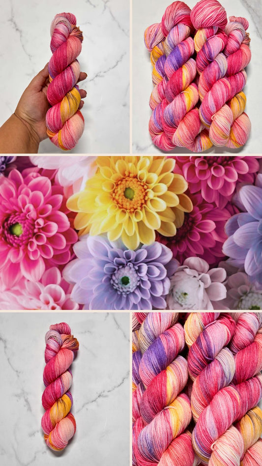 Dhalias Garden Premium Sock - Fingering Hand Dyed Yarn