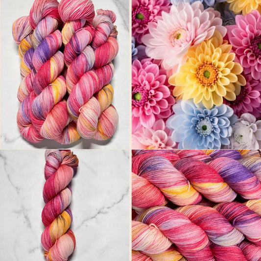 Dhalias Garden Premium Sock - Fingering Hand Dyed Yarn